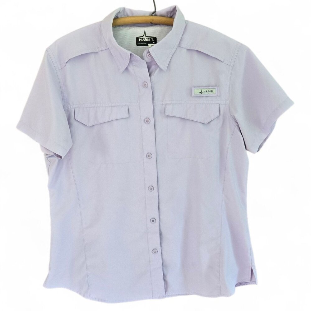 Habit Womens Short Sleeve Button-Up Shirt UPF 40+ Solar-Factor Pastel Lilac L/G